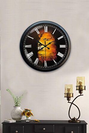 40 Cm Siyah Metal Manzara Duvar Saati