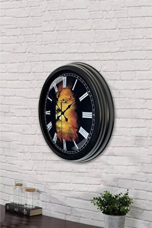 40 Cm Siyah Metal Manzara Duvar Saati