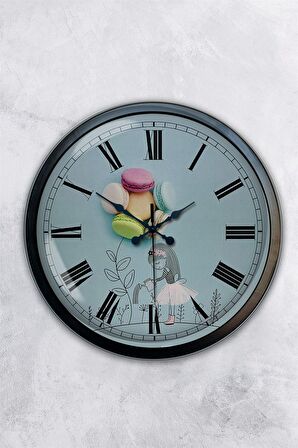 40 Cm Siyah Metal Makaron Duvar Saati