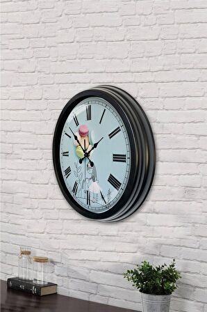 40 Cm Siyah Metal Makaron Duvar Saati