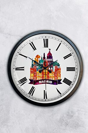 40 Cm Siyah Metal Madrid Temalı Duvar Saati