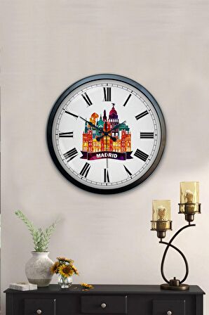 40 Cm Siyah Metal Madrid Temalı Duvar Saati