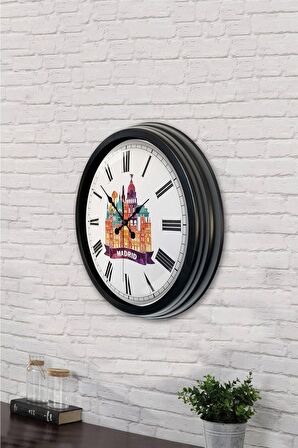 40 Cm Siyah Metal Madrid Temalı Duvar Saati