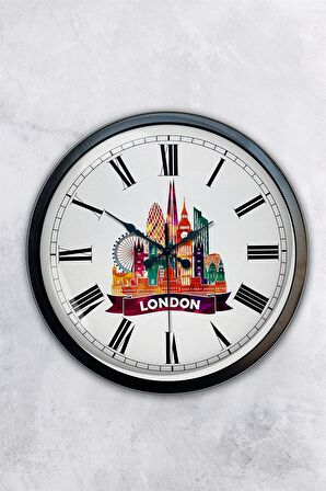 40 Cm Siyah Metal London Temalı Duvar Saati