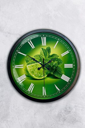 40 Cm Siyah Metal Limon Temalı Mutfak Duvar Saati