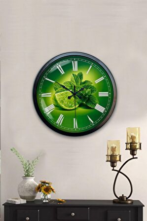 40 Cm Siyah Metal Limon Temalı Mutfak Duvar Saati