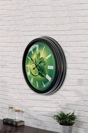 40 Cm Siyah Metal Limon Temalı Mutfak Duvar Saati