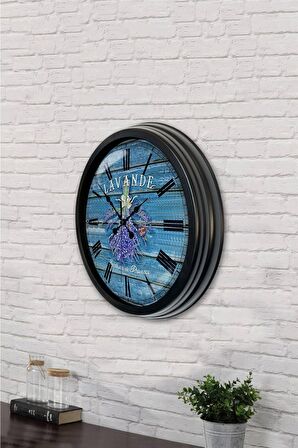40 Cm Siyah Metal Lavanta Duvar Saati