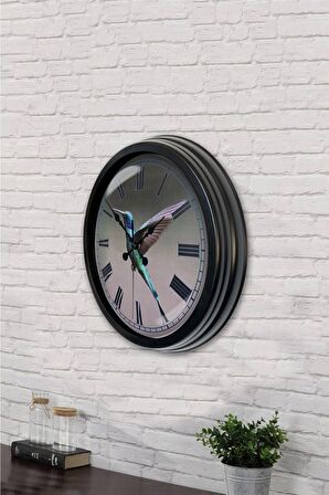 40 Cm Siyah Metal Kuşlu Duvar Saati