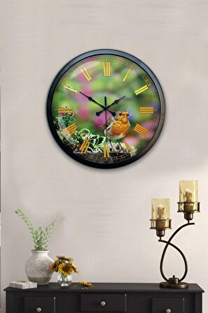 40 Cm Siyah Metal Kuşlu Duvar Saati