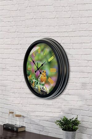 40 Cm Siyah Metal Kuşlu Duvar Saati