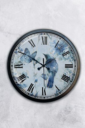 40 Cm Siyah Metal Kuşlu Duvar Saati