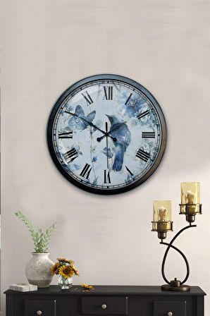 40 Cm Siyah Metal Kuşlu Duvar Saati