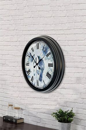 40 Cm Siyah Metal Kuşlu Duvar Saati