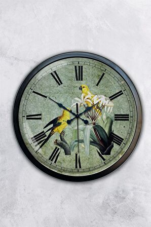 40 Cm Siyah Metal Kuşlar Duvar Saati