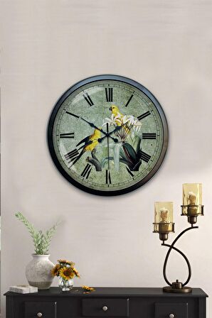 40 Cm Siyah Metal Kuşlar Duvar Saati