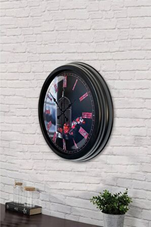 40 Cm Siyah Metal Kuş Kafes Duvar Saati