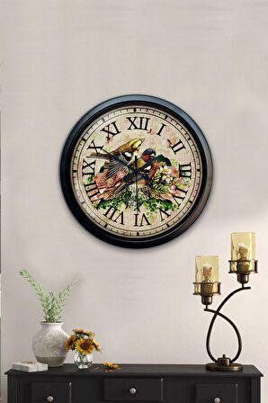 40 Cm Siyah Metal Kuş Duvar Saati