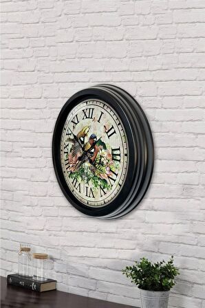 40 Cm Siyah Metal Kuş Duvar Saati