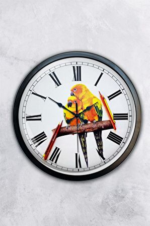 40 Cm Siyah Metal Kuş Duvar Saati