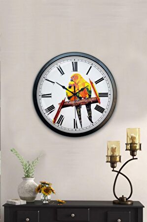 40 Cm Siyah Metal Kuş Duvar Saati
