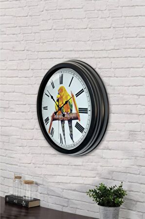40 Cm Siyah Metal Kuş Duvar Saati