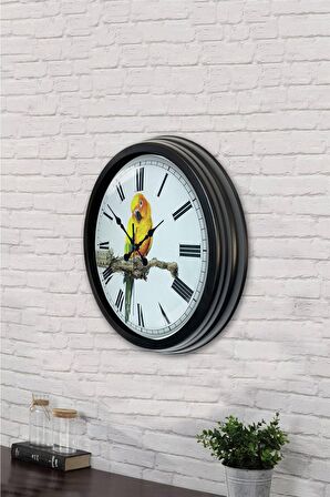 40 Cm Siyah Metal Kuş Duvar Saati