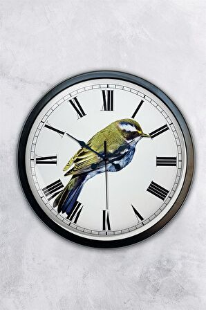 40 Cm Siyah Metal Kuş Duvar Saati