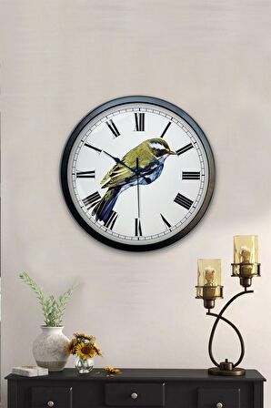 40 Cm Siyah Metal Kuş Duvar Saati