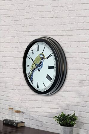 40 Cm Siyah Metal Kuş Duvar Saati
