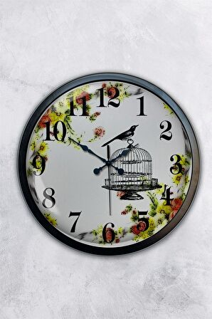 40 Cm Siyah Metal Kuş Duvar Saati