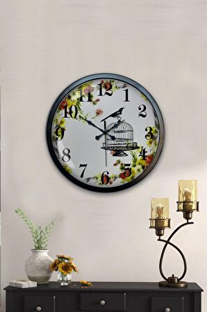 40 Cm Siyah Metal Kuş Duvar Saati