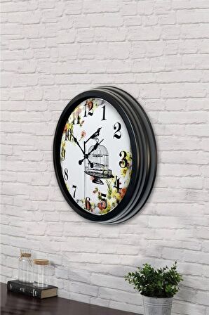 40 Cm Siyah Metal Kuş Duvar Saati
