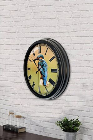 40 Cm Siyah Metal Kuş Duvar Saati
