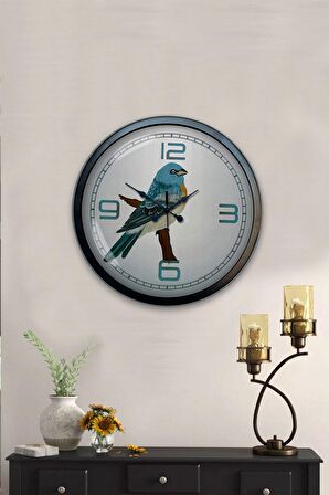 40 Cm Siyah Metal Kuş Duvar Saati