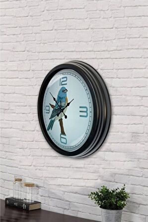 40 Cm Siyah Metal Kuş Duvar Saati