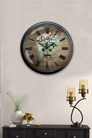 40 Cm Siyah Metal Kuş Dekoratif Duvar Saati