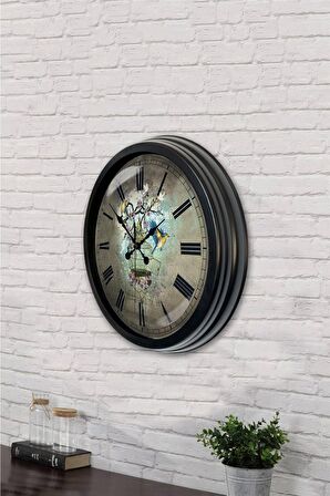 40 Cm Siyah Metal Kuş Dekoratif Duvar Saati