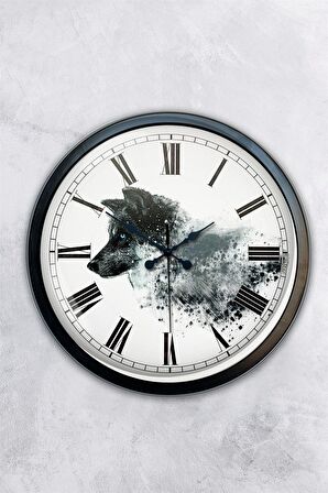 40 Cm Siyah Metal Kurt Duvar Saati