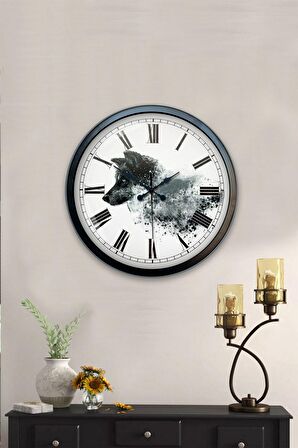 40 Cm Siyah Metal Kurt Duvar Saati