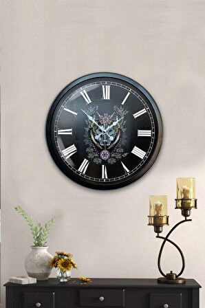 40 Cm Siyah Metal Kurt Duvar Saati