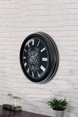 40 Cm Siyah Metal Kurt Duvar Saati