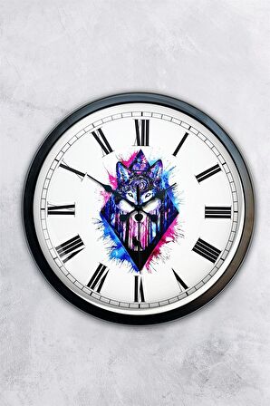 40 Cm Siyah Metal Kurt Duvar Saati