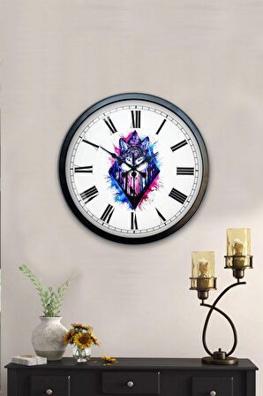 40 Cm Siyah Metal Kurt Duvar Saati