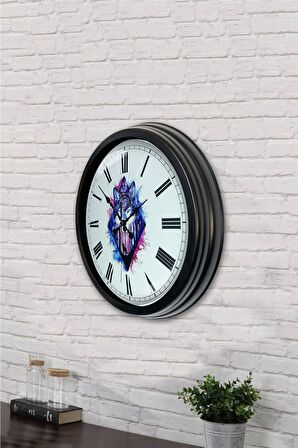40 Cm Siyah Metal Kurt Duvar Saati