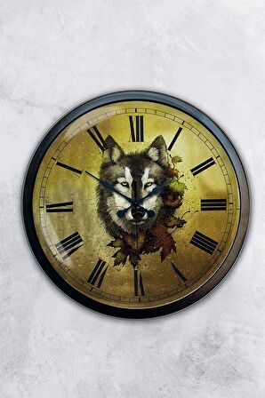 40 Cm Siyah Metal Kurt Duvar Saati