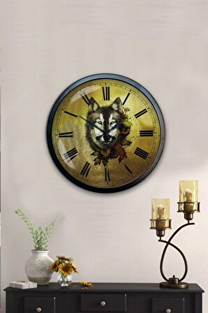 40 Cm Siyah Metal Kurt Duvar Saati