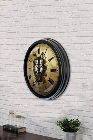 40 Cm Siyah Metal Kurt Duvar Saati