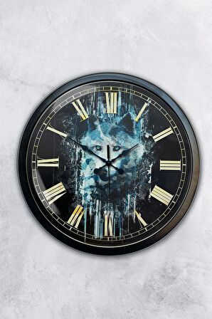 40 Cm Siyah Metal Kurt Duvar Saati