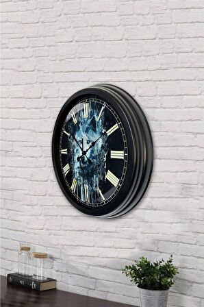 40 Cm Siyah Metal Kurt Duvar Saati
